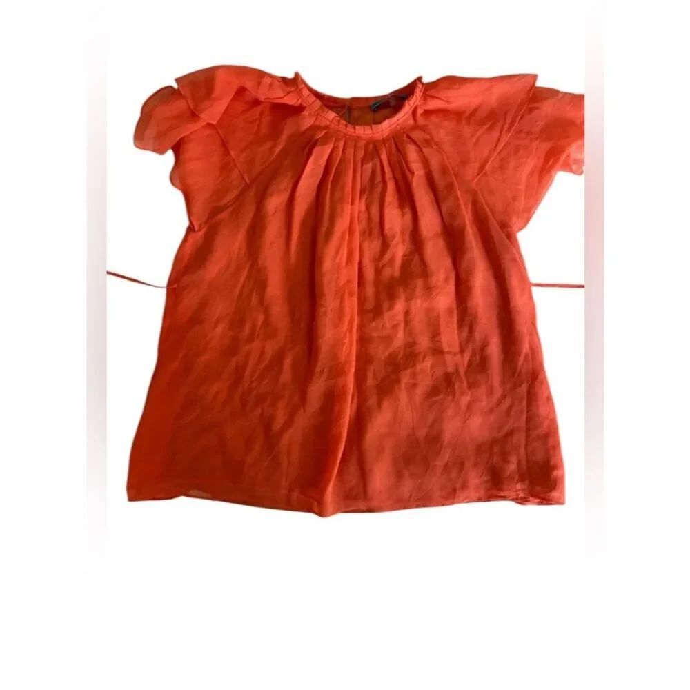 Alice + Olivia silk Coral Pleated Neck Blouse with tie waist